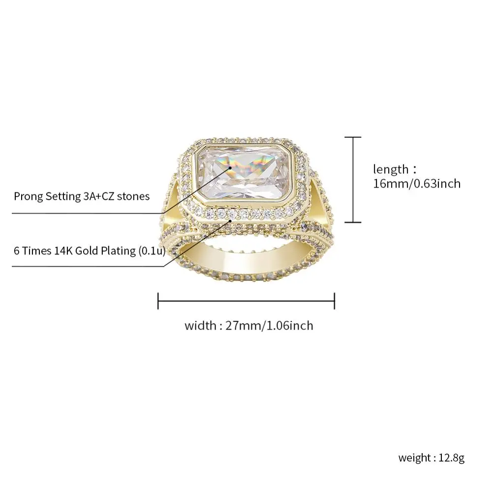 

Hip Hop Fashion Ring Copper Gold Iced Out CZ Cubic Zirconia Charm Ring Band for Men Women Gift Aristocats Party Unisex Anillo