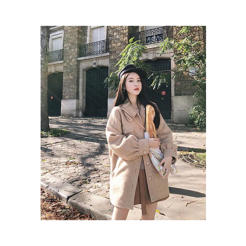 Женское шерстяное пальто средней длины Осень-зима 2019 | Женская одежда