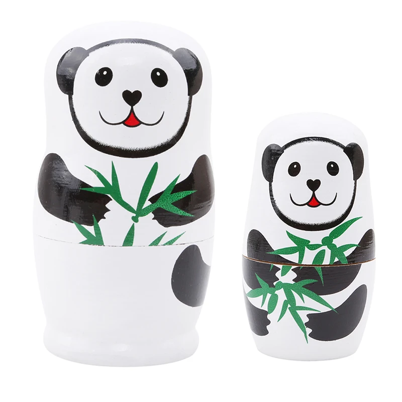 

2021 5Pcs/set Hand Painted Wooden Chinese Panda Nesting Dolls Toys Matryoshka Russian Doll Handmade Crafts Kids Birthday Gift