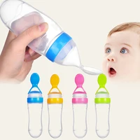 90ml baby squeezing feeding spoon silicone feeding bottle training spoon infant cereal food spoon infant cereal supplement