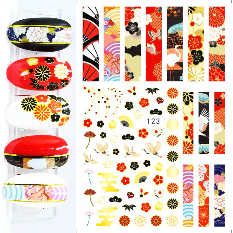

3D Nail Sticker Square Triangle Circle Artistic Pattern Watercolor Wraps Manicure Sliders Line Spot Geometry Nails Decorations
