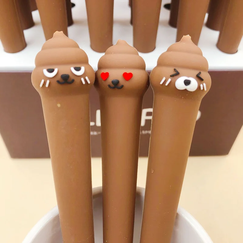 

2pcs Chocolate Color Silicone Gel Pen Kawaii Poop Creative Novelty Black Ink Pen Student Stationery Office Accessories