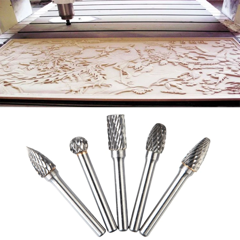 

5Pcs Tungsten Carbide Carving Burrs Bit Double Cutter Burring File Grinder Drill for Metal Wood Grinding Polishing