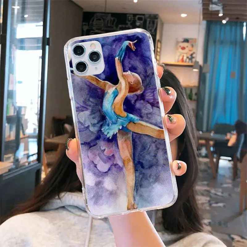 

Love Gymnastics Oil Painting Phone Case Transparent for iPhone 6 7 8 11 12 s mini pro X XS XR MAX Plus