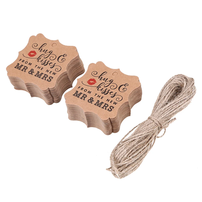 100 шт. бирки из крафт-бумаги с натуральным джутом
