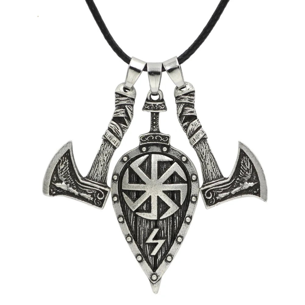 

New Fashion Nordic Viking Domineering Shield Double Ax Pendant Necklace Men's Trend Charm Punk Biker Party Jewelry