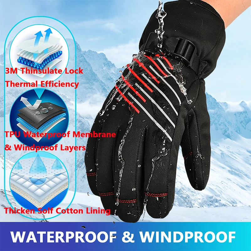 Лыжные перчатки теплые 3M Thinsulate женские и мужские зимние мотоциклетные для