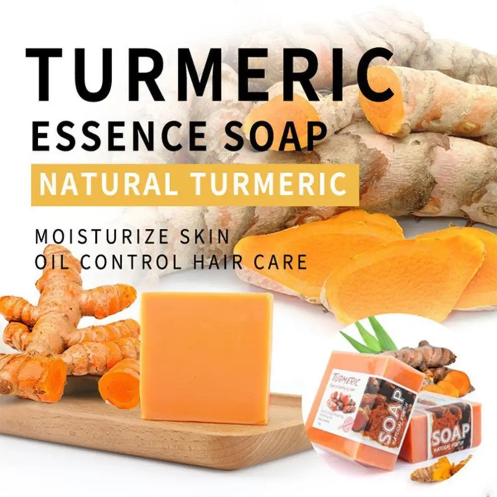 

100g Turmeric Essential Oil Handmade Soap Face Wash Treatment Soap Oil N1 Care Removal Control Whitening Moisturizing Acne H7A6