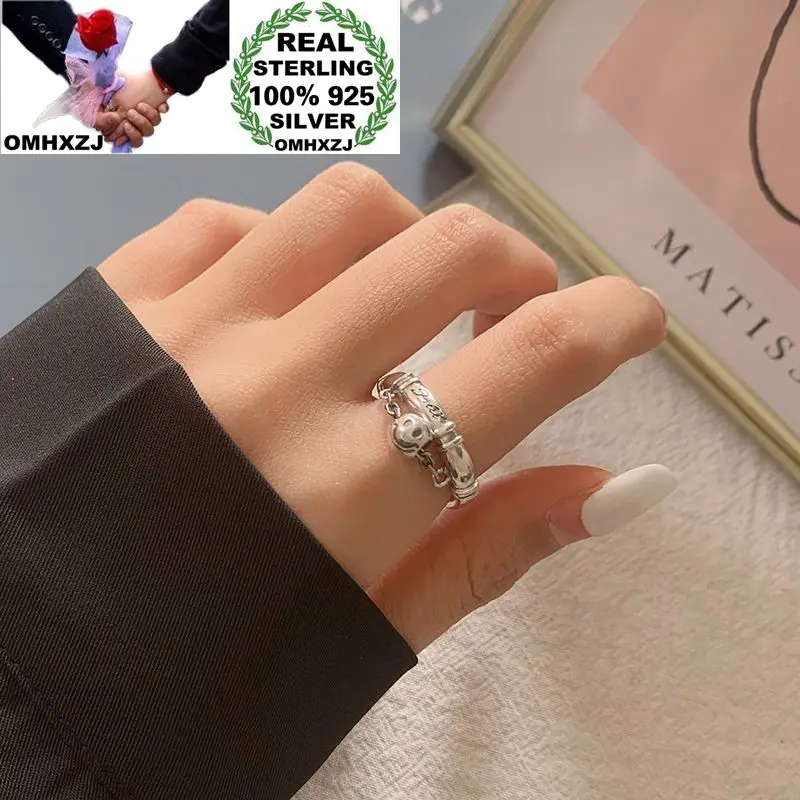

OMHXZJ Wholesale HC164 European Fashion Hot Woman Girl Birthday Party Gift Vintage Smile Face 100% 925 Sterling Silver Open Ring