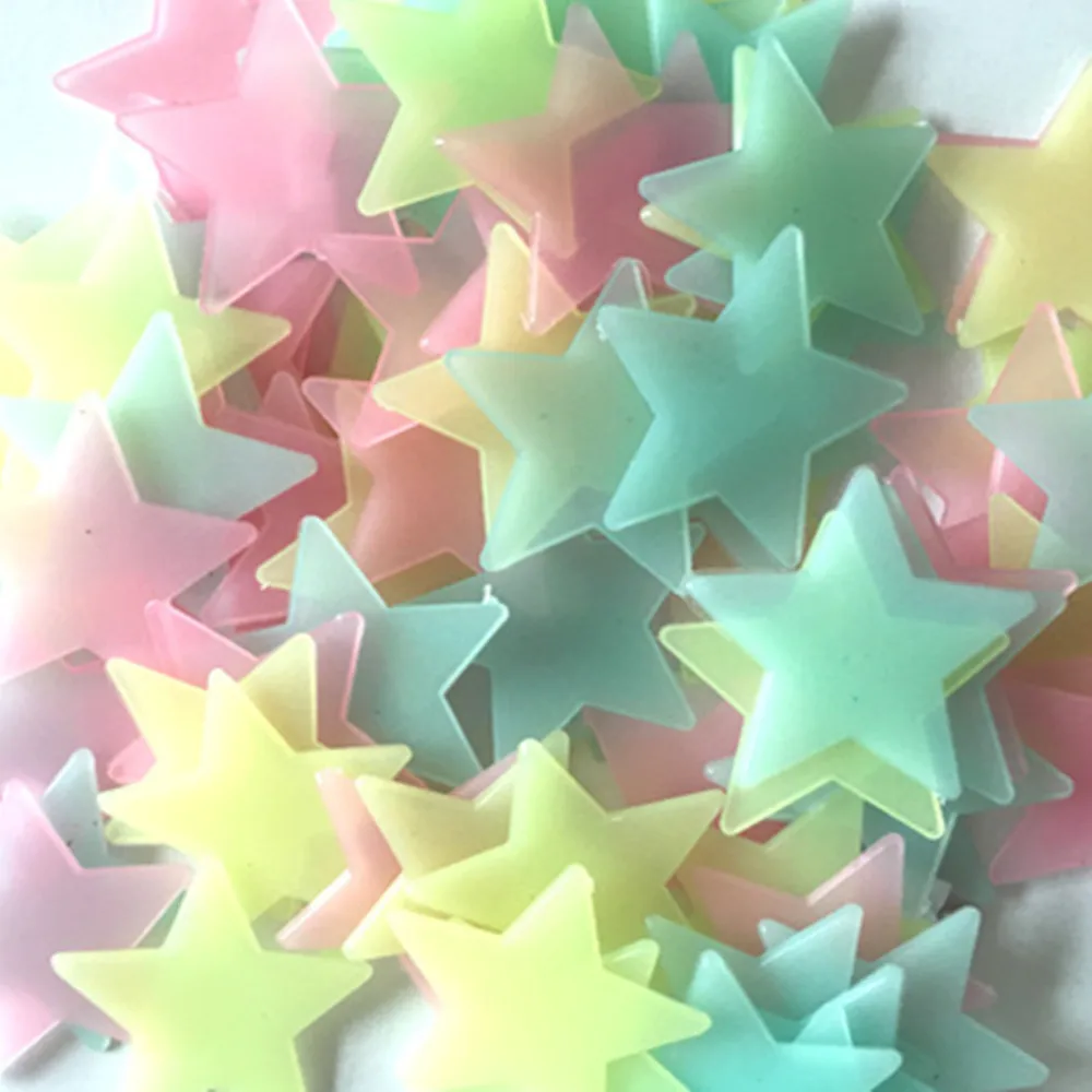 

100PC Kids Bedroom Fluorescent Glow In The Dark Stars Glow Wall Stickers Stars Luminous luminous Glow Sticker Color