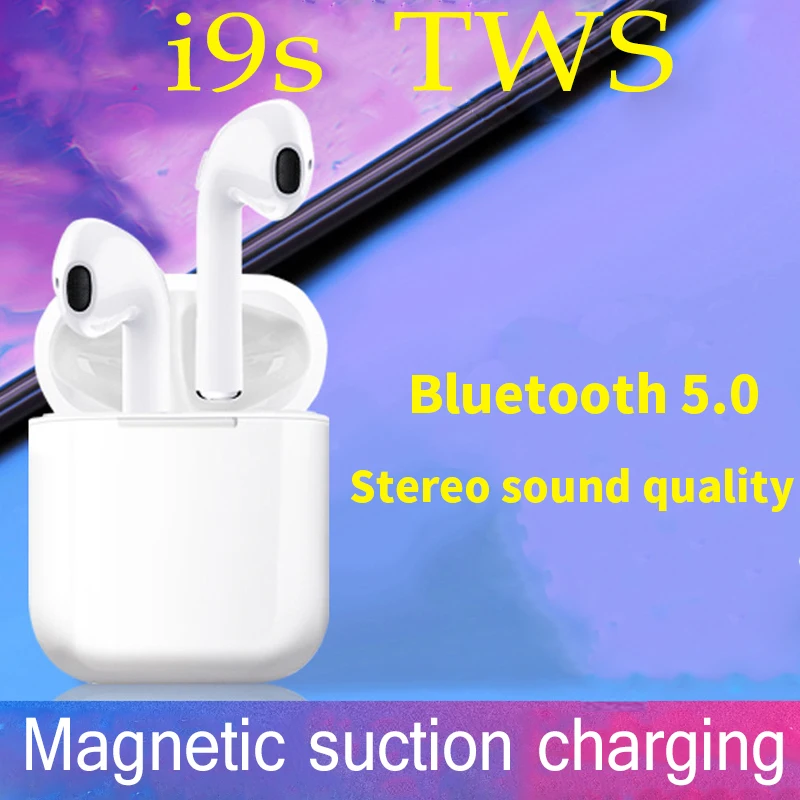 I9s TWS беспроводная bluetooth гарнитура наушники вкладыши двойные чехол для зарядки