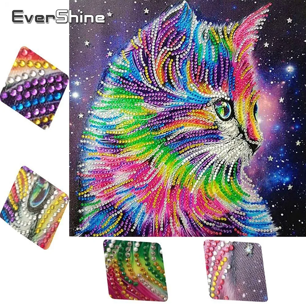 EverShine DIY Diamond Painting Special Shaped Cat Colorful Picture Of Rhinestone Embroidery Animals Cartoon Home Decor | Дом и сад