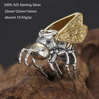 925 sterling silver male unique big pendants vivid bee animal rock punk gold jewelry necklace for men women