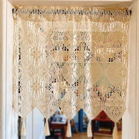 retro beige cotton thread crochet tassel door curtain american handmade hollow half curtain short curtain punch free drapes 5