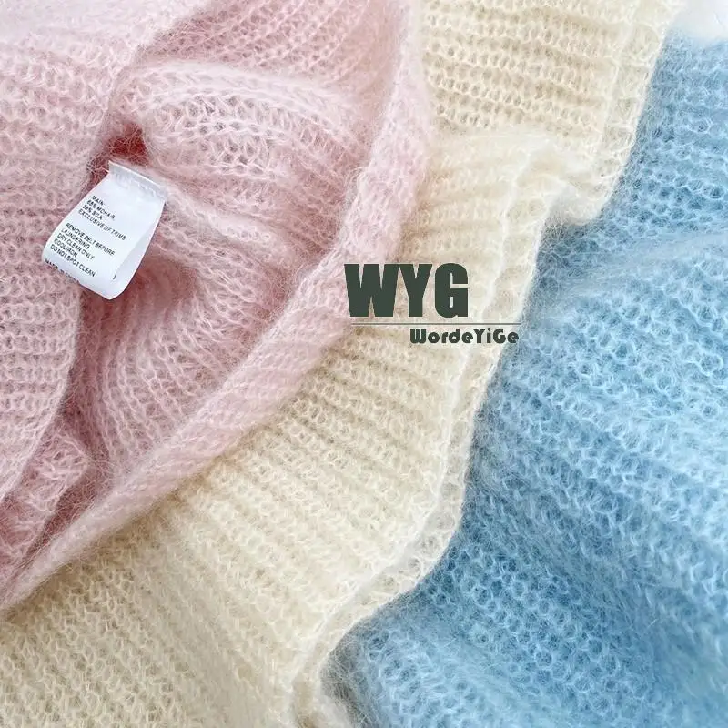 

Ladies Sweet Mohair Pullovers 2020 Autumn Fashion Bloggers Style Long Lantern Sleeve Blue Pink Tassels Warm Knitting Sweaters