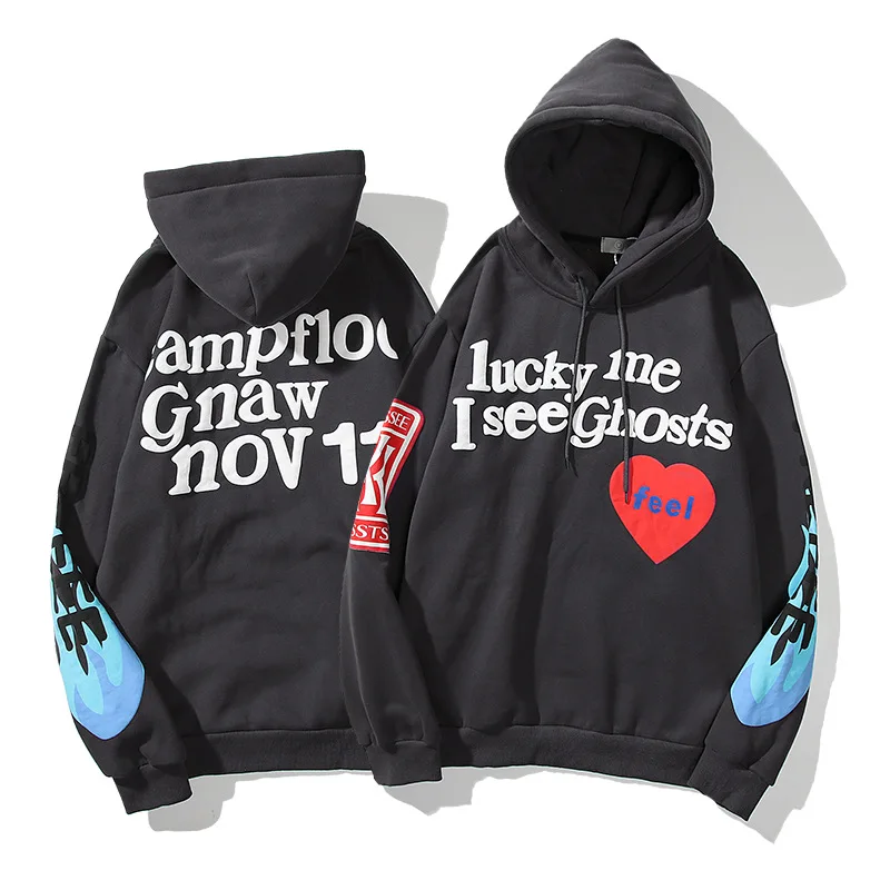 

2020 Hombre sudaderas con capucha Kanye west Graffiti letters Hoodie Cool Hip hop Hoodies homem Cotton Fleece Loose Sweatshirt