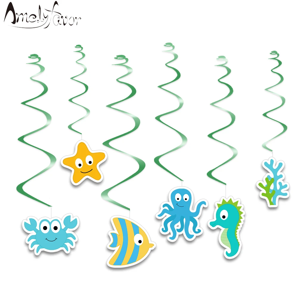 

Under the Sea Theme Ceiling Hanging Swirl Decoration Marine Creatures Animal Baby Kids Birthday Event Party Decorations Supplies