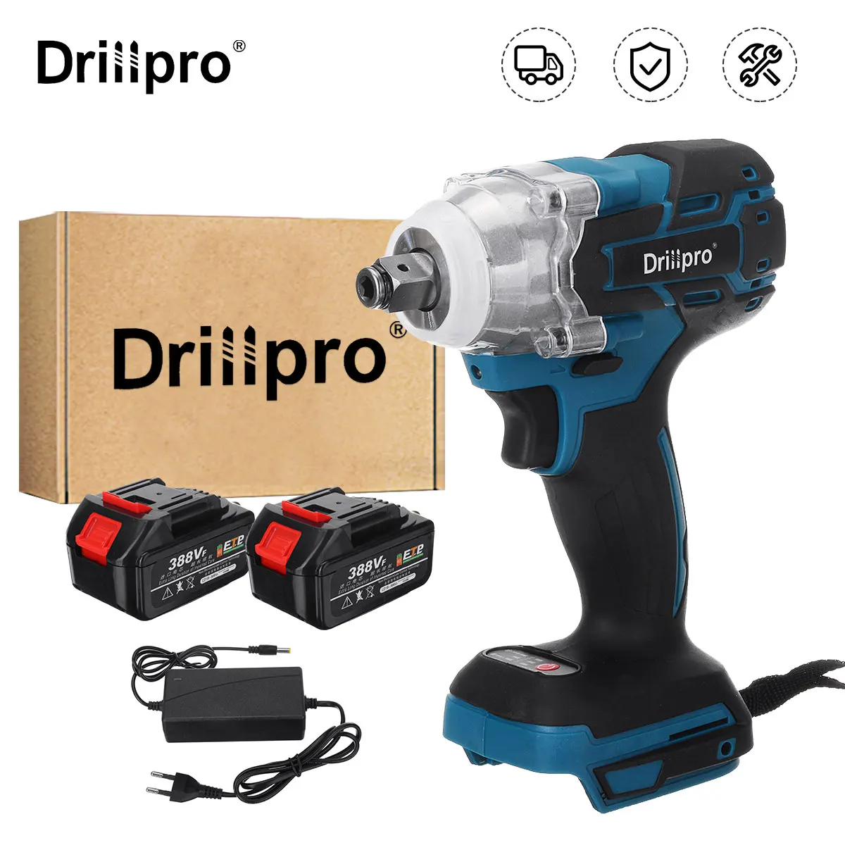 Беспроводной Электрический ударный гайковерт Drillpro 388VF 3000 Нм, электроинструменты, литиевый аккумулятор мАч, светильник ка для батареи Makita 18 в - изображение