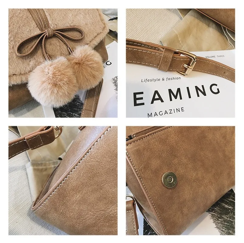 

European and American Autumn and Winter New Ladies All-match Plush Shoulder Bag 2020 Fashion Female Bag Plush Messenger Bag