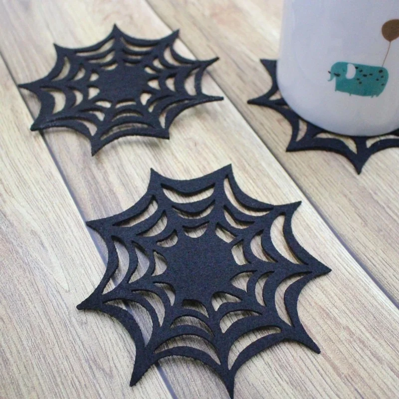

6pcs Coasters Heat Insulation Spider Web Decorative Cup Mat Waterproof Placemat Cup Holder Halloween Supplies Coasters Bowl Pad