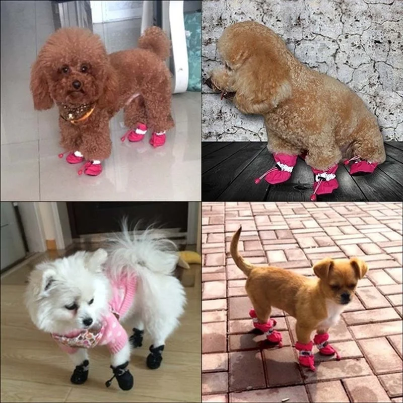 

4pcs/set Waterproof Winter Pet Dog Shoes Anti-slip Rain Snow Boots Footwear Thick Warm For Small Cats Puppy Dogs Socks Booties