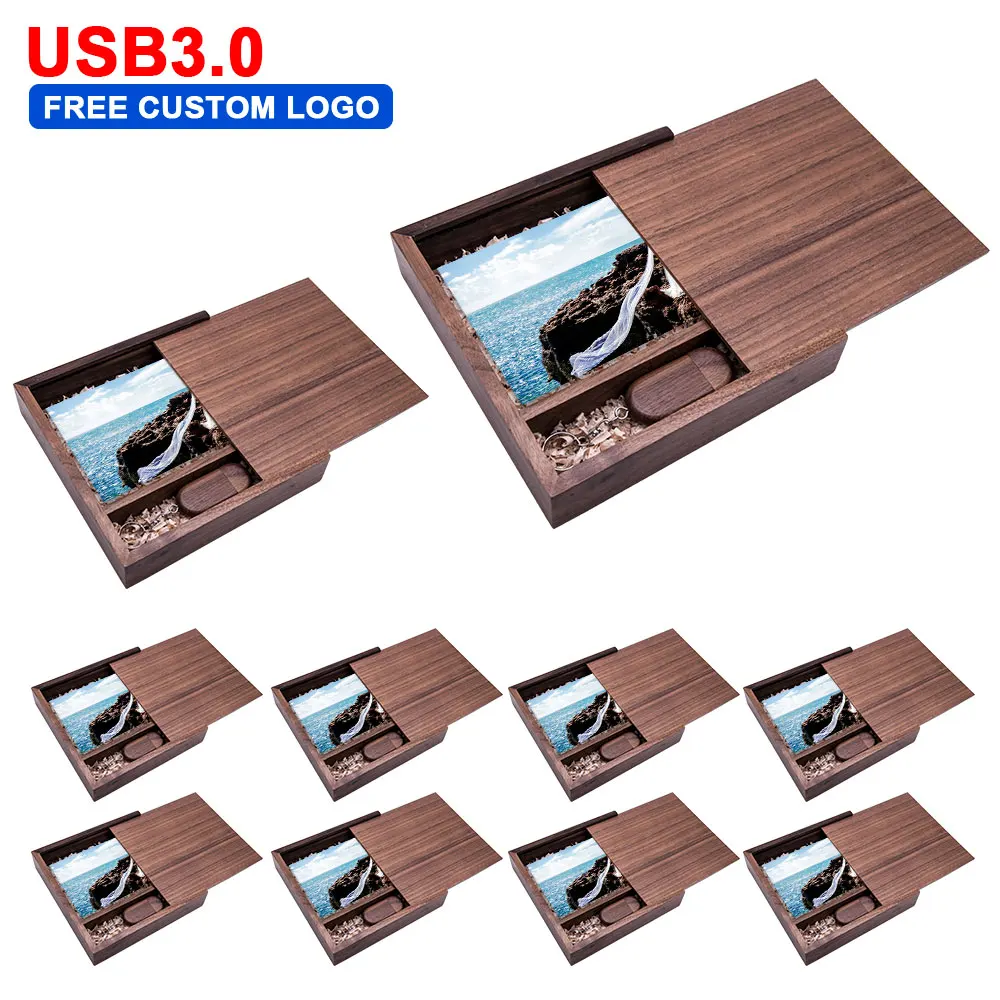 

10pcs/lot flah drive usb3.0 wooden Photo Album Box Memory stick 4GB 16GB 32GB 64GB Pendrive Photography wedding gift free logo
