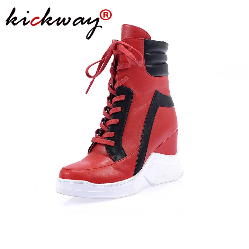 Kickway/женские туфли-лодочки на высоком каблуке; Туфли-лодочки на толстом каблуке с круглым носком; пикантная обувь; свадебные туфли на каблуке; весенние кожаные туфли размера плюс 34-43