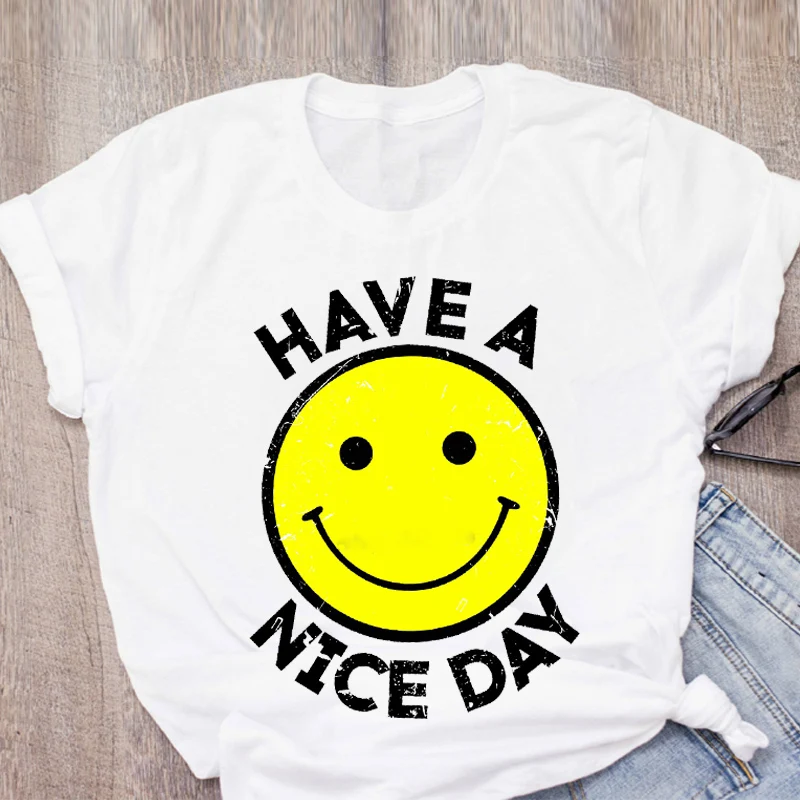

Women Graphic Smile Cartoon Cute Fashion Print Short Sleeve Summer Lady Tops T-Shirt Shirt Womens Clothing Tees Female T Shirt