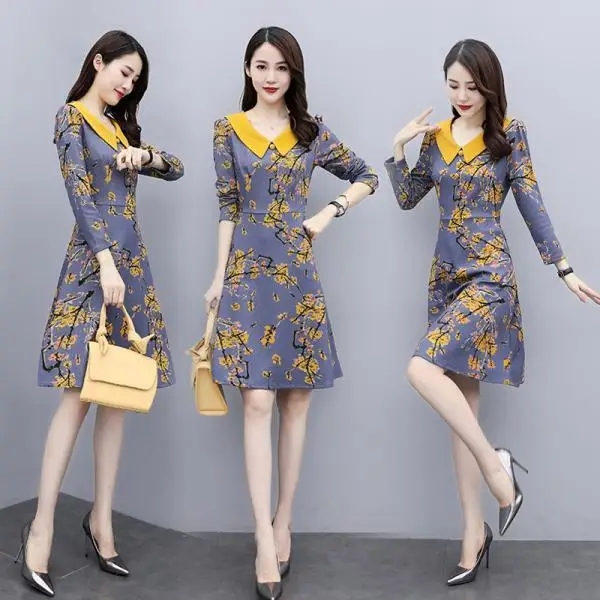 

Small print dress female celebrity temperament mid-length a-line skirt
