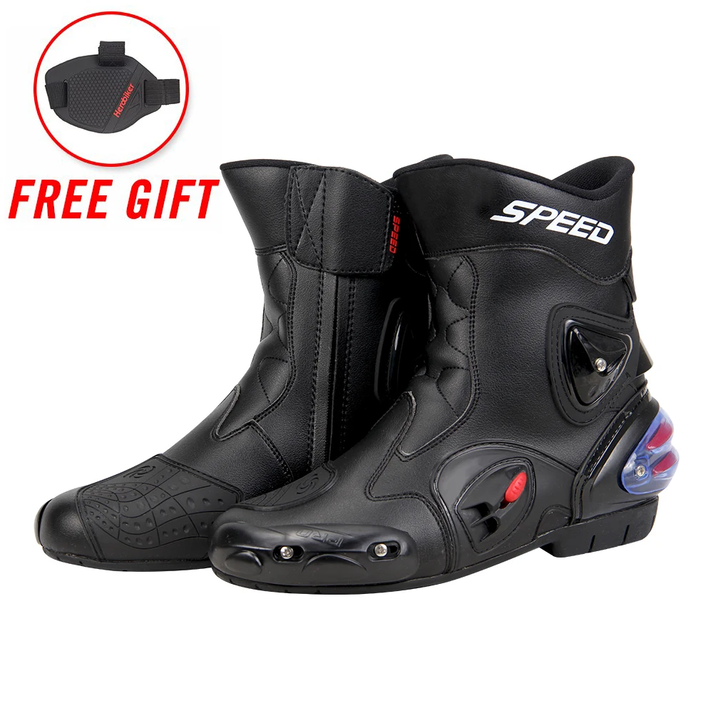 A004-Black PRO-BIKER/скоростные ботильоны с защитным механизмом; ботинки в байкерском стиле; обувь в байкерском стиле для езды на мотоцикле; гоночные ботинки для мотокросса; цвет черный, красный, белый - Цвет: A004-Black
