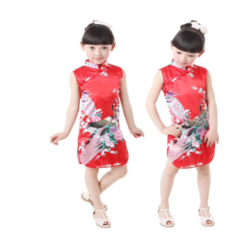 Новинка 2021 шармёз для девочек с узором павлина платье в китайском стиле чонсам