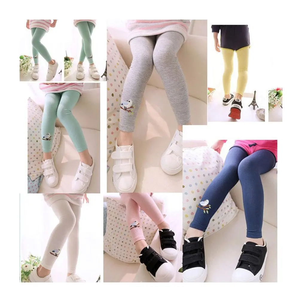 Розничная продажа 6 цветов брюки для девочек с вышитыми птицами леггинсы детские