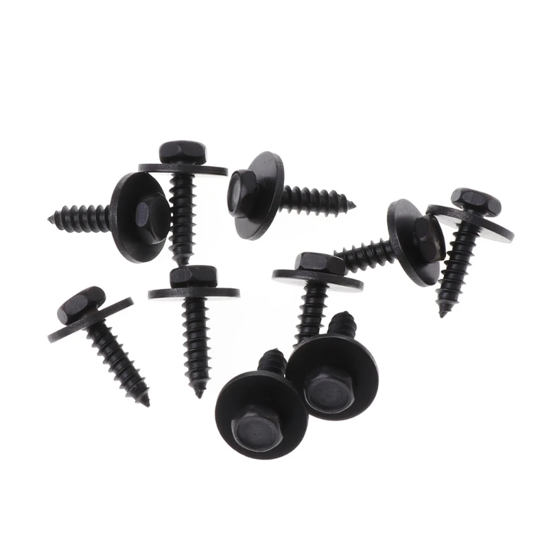 

10 Pcs 4.8x19mm Self-Tapping Screws Captive Loose Washer 8mm Hex Head Black 1XCF