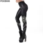 Леггинсы FCCEXIO женские с принтом белого лотоса, пикантные черные спортивные штаны со средней талией, эластичные для воркаута с мандалой