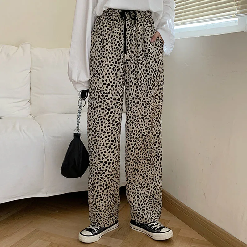 

Casual Pants Women's Leopard Print High Waist Pantalones Hot Selling Wide-Leg Loose Trousers 2021 Autumn Women Fashion Pants