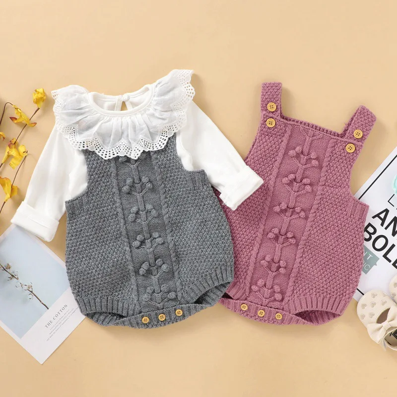

Autumn Infant Baby Girls Sleeveless Knitted Floral Solid Print Rompers Kids Boys Bodysuit Jumpsuit