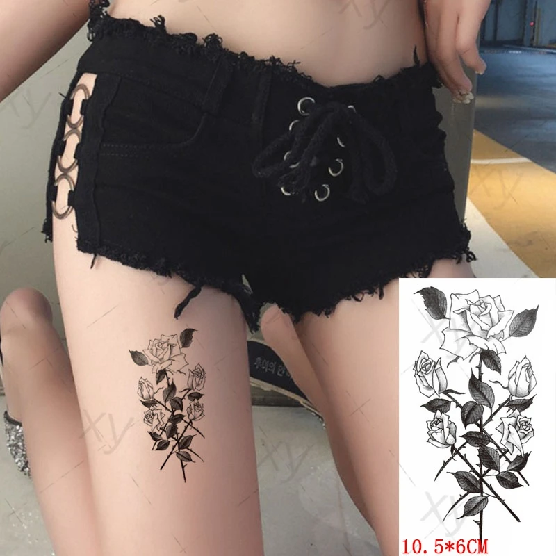 

Temporary Tattoo Sticker Sexy Barbed Bouquet of Roses Fake Tattoos Waterproof Tatoos Legs Arm Belly Small Size for Women Girl