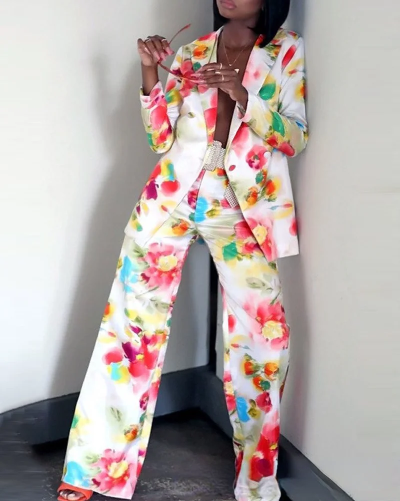 

2021 new women's spot cross-border autumn and winter printed suit set