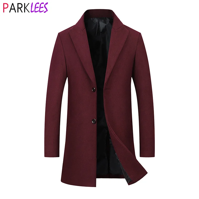 

2021 New Wine Red Long Wool Trench Coat Men Winter Men's Cashmere Peacoat Slim Fit Wool&Blends Coat Overcoat Manteau Homme 4XL