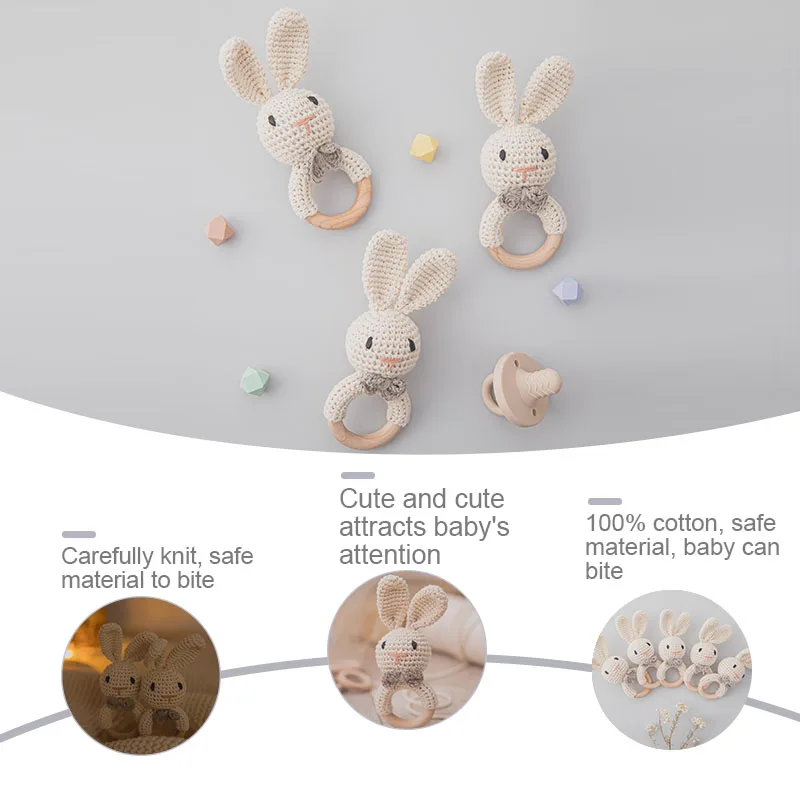 Sonajeros de m&uacute;sica para beb&eacute;s, sonajero de ganchillo para ni&ntilde;os, elefante, jirafa, anillo de madera, gimnasio Montessori, juguetes para ni&ntilde;os, 1 unidad-2