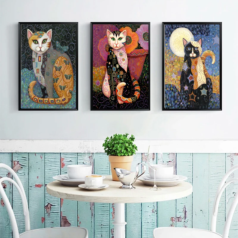 Густав Климт постеры с масляной живописью и принты Quadros Wall Art животное кошка