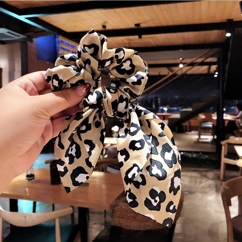 New Women Vintage Leopard Print Ribbon Elastic Hair Bands National Style Headband Scrunchie Rubber Band Fashion Hair Accessories