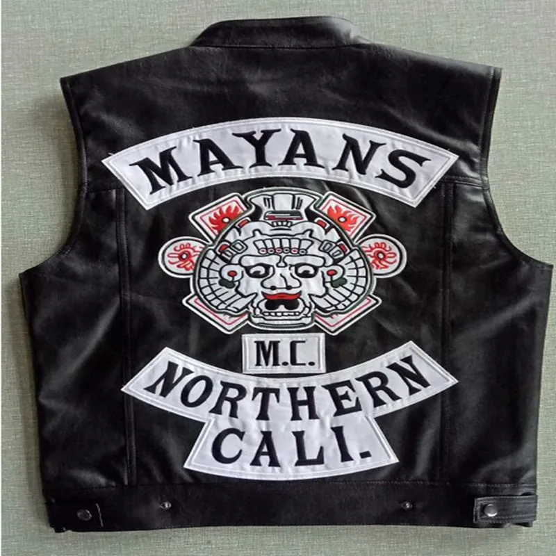 Sons of Anarchy майя. MC Motorcycle Club Жилет Для мужчин женский черный вышивка кожаный жилет