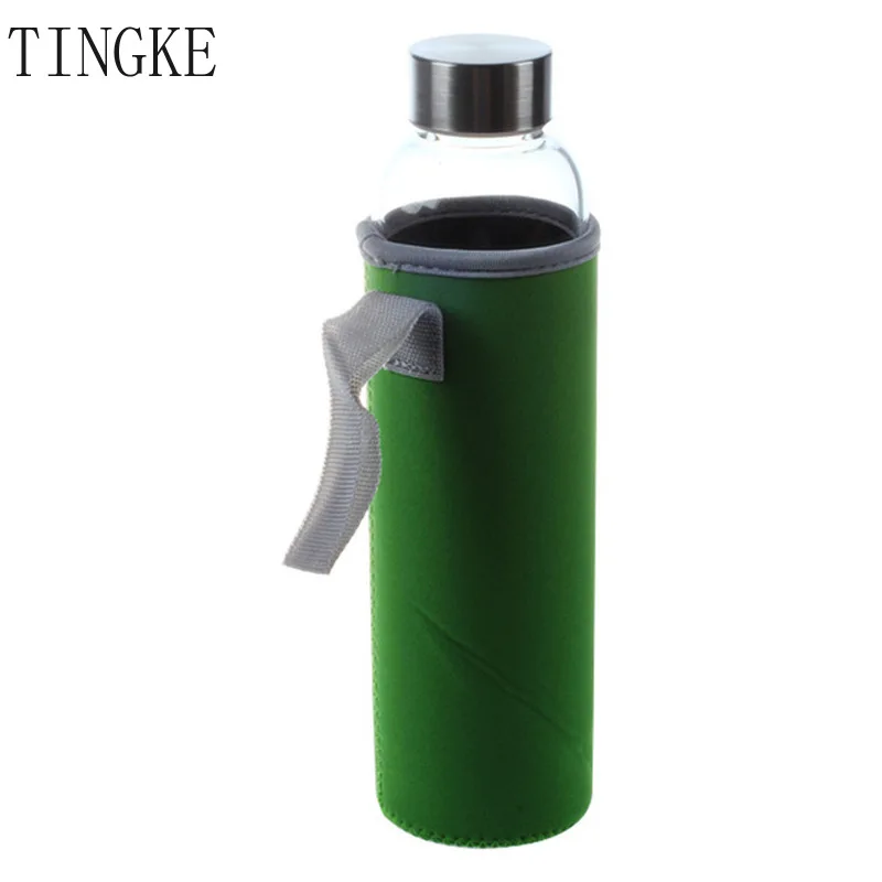 

400ml Korean Women Glass Water Bottle with Silicone Cover Students School Drink Bottles Outdoor Portable Rope High Quality