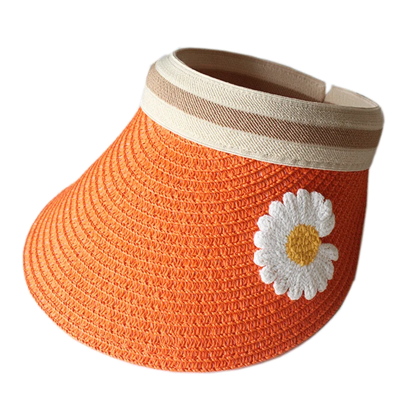 

Women Summer Straw Visors Hat Kids 2-7 Years Old Empty Top Girls Big Brim Beach Caps Sun Protection Woman's Sun Hats