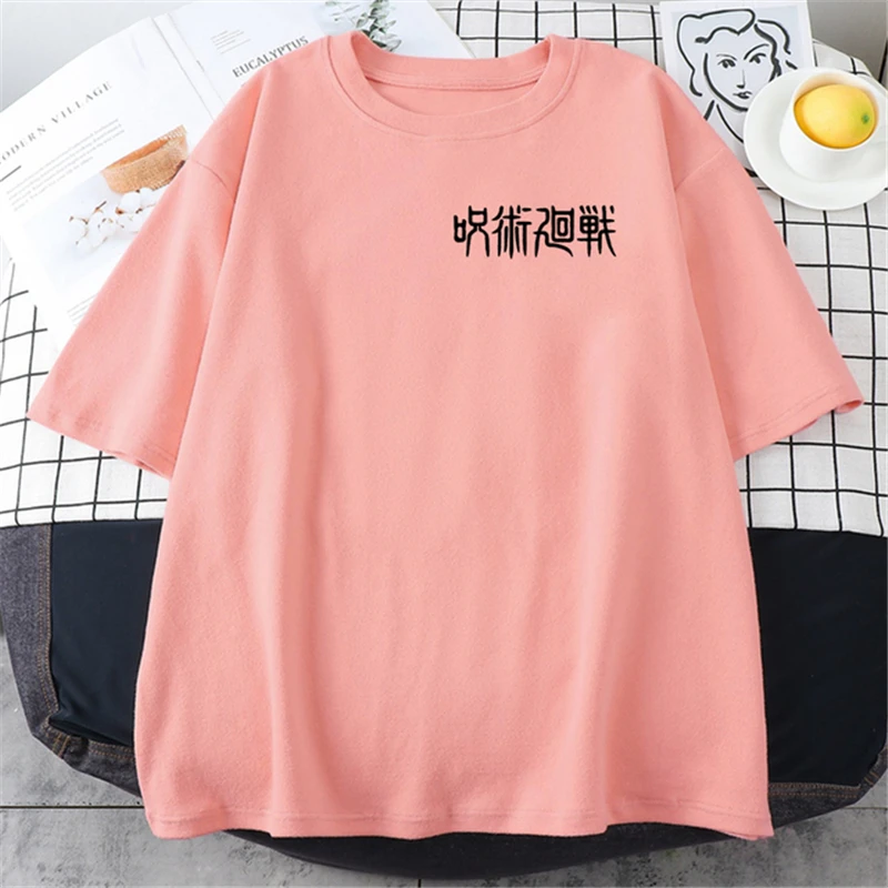 

2021 New Jujutsu Kaisen Comic Cute Print Japanse Women Casucal T-shirt Harajuku Loose Round Neck White Pink Black Short sleeve