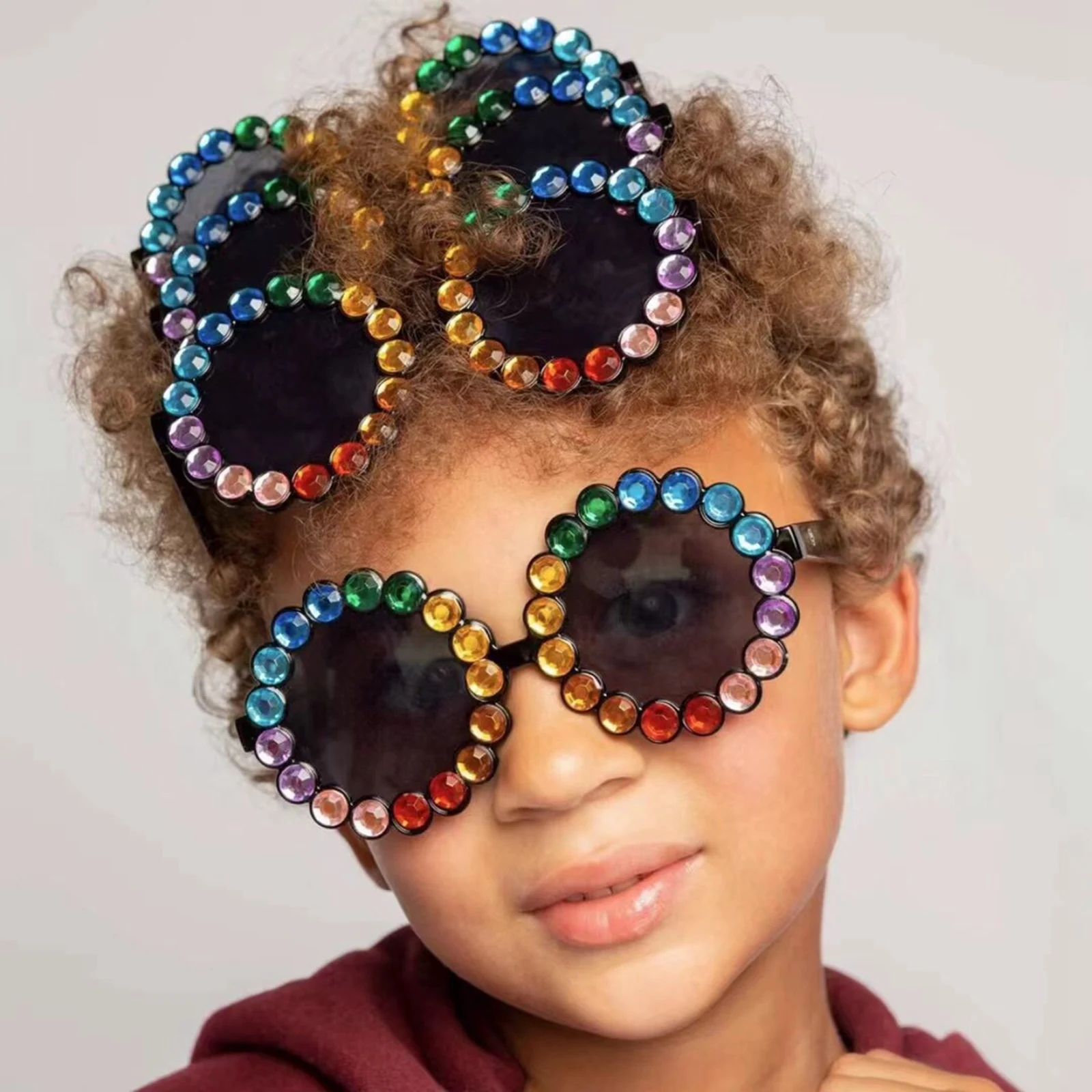 

Детская круглая верхняя одежда, украшенная оправой Стразы UV400, головные уборы для девочек и мальчиков 2-8 лет, новая мода 2021