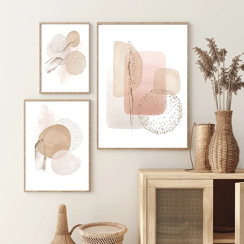 

Modern Abstract Beige Pink Geometric Canvas Painting Boho Poster and Print Wall Art Pictures for Bedroom Living Room Home Decor