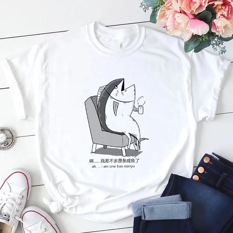 

Women's T-shirt Salted Fish Scream Graphic Print T-shirt Summer Casual Top Streetwear Harajuku T-shirt Aesthetic Fashion Female