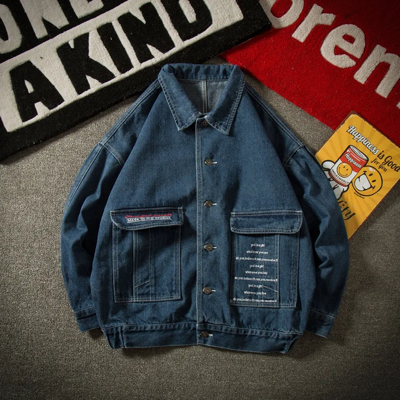 

Spring and autumn 2021 teenagers Denim jacket men's loose Hong Kong boys jacket Korean style handsome all-match denim jacket